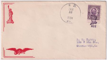 US Kentucky, Ed 635 Fancy Cancel Cover, "Honest Abe" Lincoln Cancel