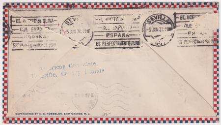 US 1930 Pan Am. Flight Cover to Tenerife with 479, FR9 Minnesota Fed. Res. Bank Perfin