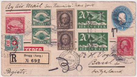 Switzerland / US 1926-27 Pestalozzi Swiss Flight Cover with Dual Franking