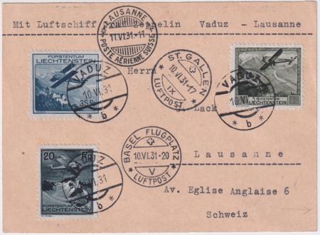 Liechtenstein 1931 Intended for Vaduz - Lausanne Zeppelin Flight