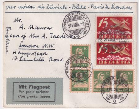Switzerland 1923 First Flight Zurich - London with C3