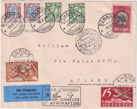 Liechtenstein / Switzerland  1926 First Swiss African Flight to Italy