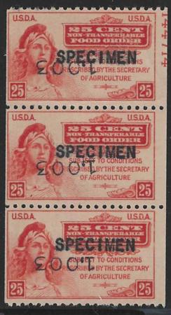 US Food Stamp Mint Plate # Strip; Specimen Overprint #1003