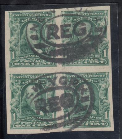 US 314 Bureau & Regular Issues Used F-VF Block Top 2 Stamps Horiz Internal Wrinkle Visible On Reverse