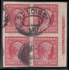 US 368 Early Commemoratives Used VF Block Block Of 4 With Imprint St.Louis, MO