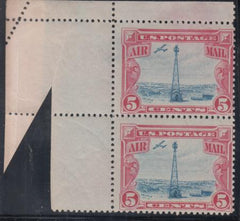 US C11 Airmails Mint NH UL Pair, Freak Corner Paperfold