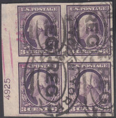 US 345 Washington / Franklin Used VF Block w/ Plate #4925 Block+Red Cancels