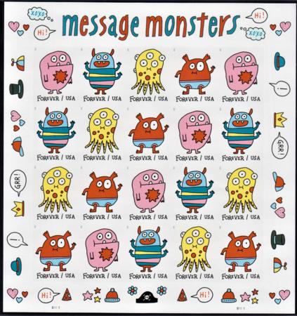 US 5636-39b Modern Imperf Message Monsters Sheet