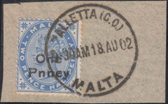 Malta 20a Used Fine On Piece "PNNEY" Beautiful!