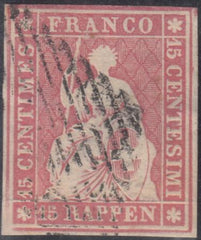 Switzerland 17 Var. (SBK 24Aa) Used VF 1st Issue "Mattzosa" Unlisted In Scott 4 Frame Lines, 3 Large Margins around. Nussbaum Cert.