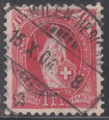 Switzerland 97A (SBK 75E) Used XF 1 fr. Red 11 1/2 x 12 Control Mark II Beautiful!
