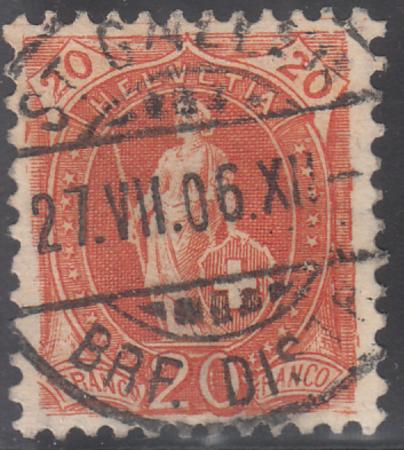 Switzerland 105 (SBK 86A) Used XF 11 1/2 x 1 WMK, White Paper S-O-N Cancel