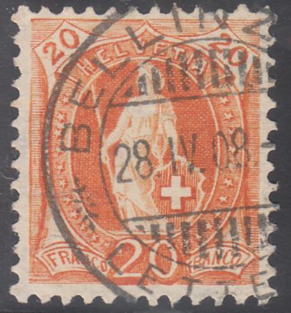 Switzerland 119 (SBK 94A) Used XF 11 1/2 x 12, Granite Paper - S-O-N Cancel (Each Stamp Different Shade)
