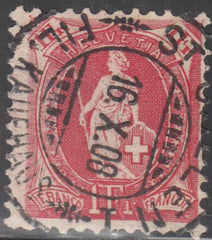Switzerland 124 (SBK 99A) Used F-VF 1 Fr Red Granite Peper 11 1/2 x 12