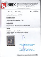 Switzerland 195C (SBK 148 III) Mint NH F-VF Ovpt. On Rare Type III Marchand Cert. One Of The Best Rarities Of Swiss Philately