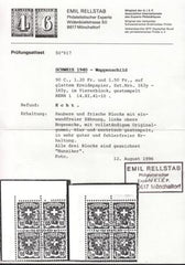 Switzerland 200B - 2B (SBK 163Y-5Y) Used XF Blocks With Full Gum Eichele + Rellstab Cert. Salvage Now Removed But Included