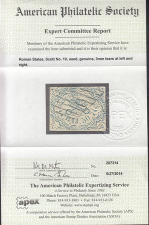 Italy - Roman States 10 Used VF Appearence, Faults, APS Cert.