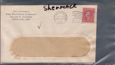 US 384 FDCS Shermack VF or F-VF Window Env, Somewhat Trimmed Right Cleveland Apr.5, 1912