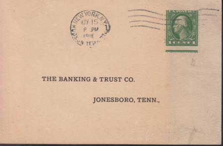 US 408 FDCS Shermack Type III Miscut Error, NY May 15, 1916 On Bank Card. Unusual!