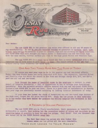 US 575 FDCS Chicago Precancel Shermack III VF Stamp On Edge, Flow Cover Due To Very Heavy Contents Still Present. Olsen Rug Advertising 5 Pieces, Mostly Multicolor Incl. Spectacular Piece Allowing You To Compare Rug Sample Colors On Your Floor!