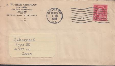 US 577 FDCS Shermack III Chicago Dec. 23, 1925 VF Stamp On VF Window Env.