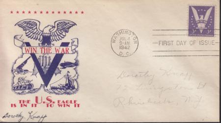 US 905  FDC Knapp Printed Cachet Address To Dorothy Knapp In Her Hand + Autographed By Her Lower Left, Effectively Signed Twice. Ex Wall Knapp. Unique!