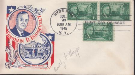 US 930 FDC 1c FDR Fleetwood/Knapp Printed Cachet Unaddressed. FDC Autographed By Dorothy Knapp. Ex Wally Knapp, Unique!