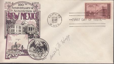 US 944 FDC New Mexico Fleetwood/Knapp Printed Cachet Unaddressed FDC, Autographed By Dorothy Knapp. Ex Wally Knapp. Unique!