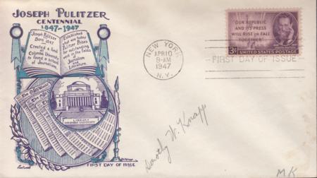 US 946 FDC Fleetwood/Knapp Printed Cachet MK At Lower Right (M Knapp) Autographed Dorothy Knapp. Ex Wally Knopp. Unique!
