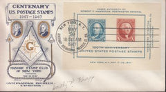 US 948 FDC Fleetwood/Knapp Printed Masonic Cachet Unaddressed FDC, Show Cancel. Autographed By Dorothy Knapp. Ex Wally Knapp. Unique!