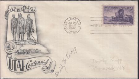 US 950 FDC Fleetwood/Knapp Printed Cachet FDC Addressed To Dorothy Knapp Rhinebeck. Autographed Dorothy Knapp. Ex Wally Knapp. Unique!