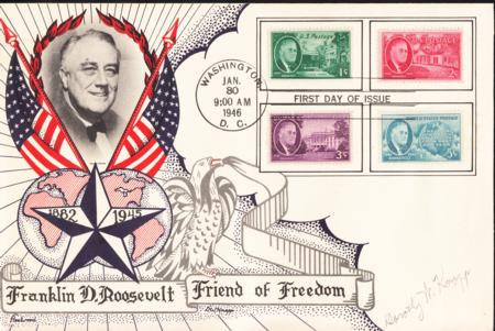 US 930-3 FDC Large Size Fleetwood/Knapp FDR Memorial Unaddressed FDC. Autographed By Dorothy Knapp. Ex Wally Knapp. Unique and Beautiful!