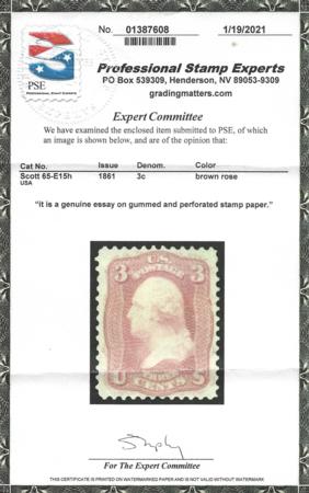 US 65-E15h Essays and Proofs Mint LH PSE Cert