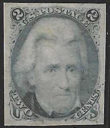 US 73TCb. Essays and Proofs VF Mint Rare Dull Chalkey Blue Trial Color Proof, Slight Stain in head