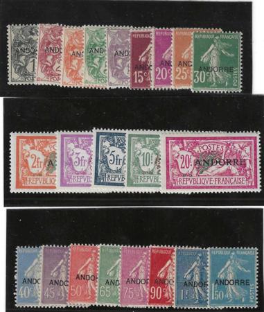 French Andorra 1-22 France and French Colonies F-VF Mint NH Fresh, Pristine Set. Rare NH!