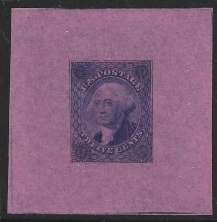 US 69E3P Essays and Proofs XF Mint Die 1 in Blue on Thin Pink Wave 50x50 mm - Rare + Lovely
