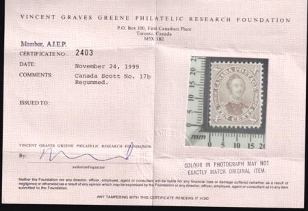 Canada 17b Mint VF Unused, Regummed - Vincent Greene Cert.