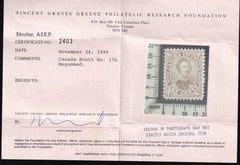 Canada 17b Mint VF Unused, Regummed - Vincent Greene Cert.