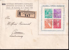 Switzerland 226 NABA S/S On VF Reg. Cover Oct. 1, 1934 To Aaraua Backstomped Oct 1.