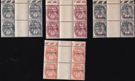 French Andorra 1-3, P1 F-VF NH Block, P1 1931 1st Issue