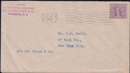 US 537 VF FDC From Washington, D.C. Mar.3 1919 H.F. Colman C/C