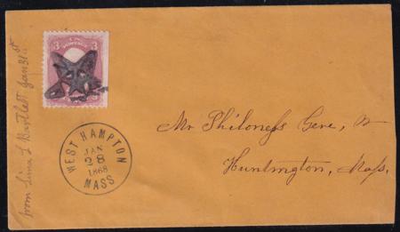 US 65 Early Classics Fancy Cancel VF Cover West Hampton, Mass Herst $209 Union In Star S-O-N  Pristine Cover