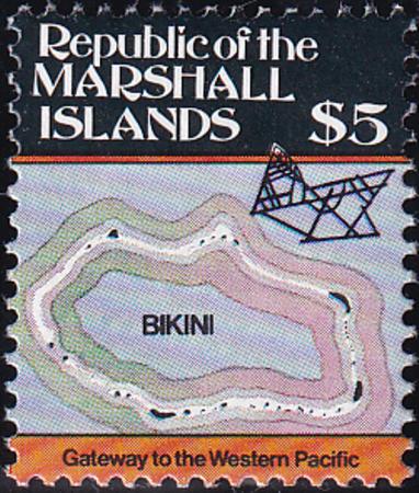 US 108 Trust Territories Marshall Islands NH VF $5 Def. Bikini Stick Chart