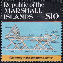 US 109 Trust Territories Marshall Islands NH VF $10 Def. Stick Chart ('87)