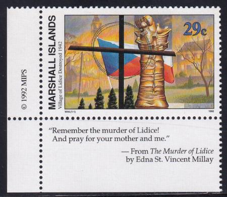 US 316(W44) Trust Territories Marshall Islands WWII Anniversaries NH VF Lidice Destroyed