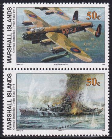 US 498-99(W84) Trust Territories Marshall Islands WWII Anniversaries NH VF Tripitz Sunk