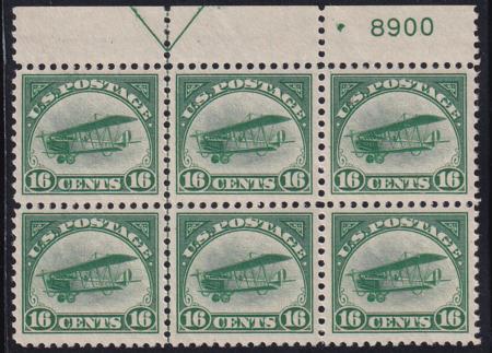 US C2 Airmail Mint NH VF-XF Plate # Block, UL Stamp Natural Gum