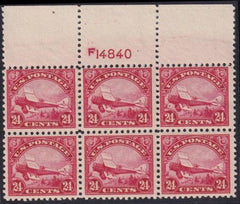 US C6 Airmail Mint H F-VF Plate # Block - Fresh