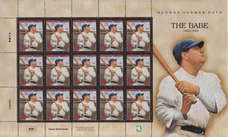 US 665 Trust Territories Marshall Islands NH VF Babe Ruth Full Sheet Of 15