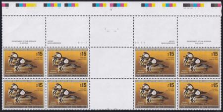 US RW72 Federal Duck Stamps NH VF Top Double Plate Block W/Vertical Gutter